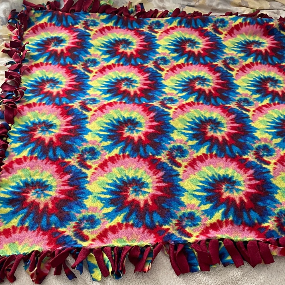 Colorful throw blanket fringed multi colored